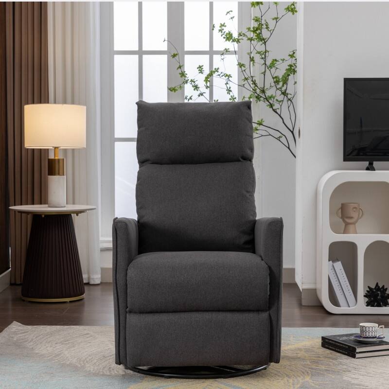 Cotton Linen Fabric Swivel Rocking Chair With Adjustment Backrest Footrest and Samll Pocket