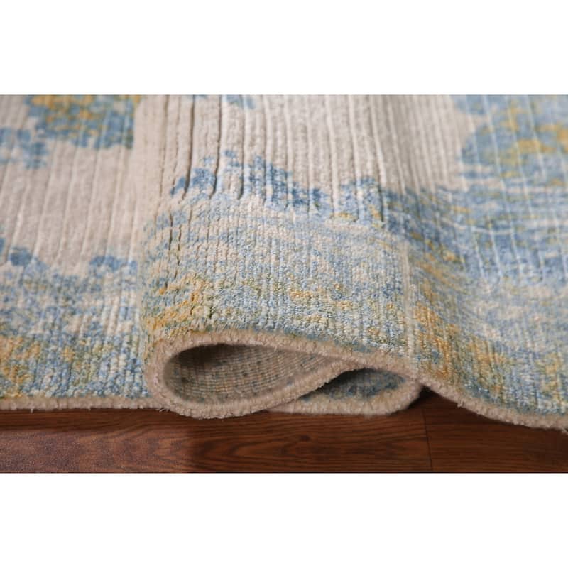 Abstract Accent Rug Handmade Oriental Wool Carpet - 3'11"x 5'10"