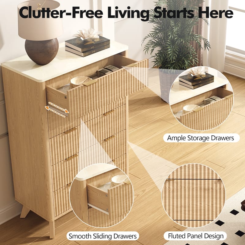 Modern 5 Chest of Drawers, Wood Dresser for Bedroom, Living Room