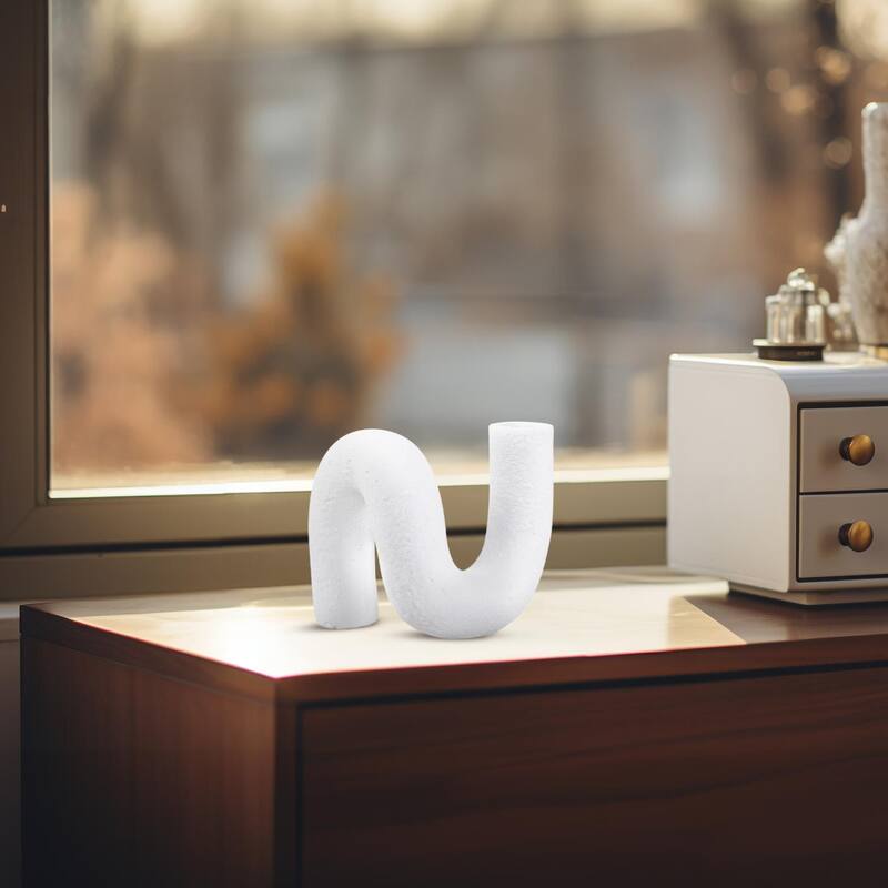 White Abstract Curved Tube Vase Tall