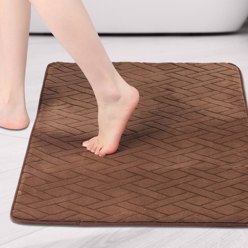 Geometric Pattern Bathroom Mat Soft Memory Foam Absorbent Non-Slip Bath Rugs - Brown - 20" x 32"