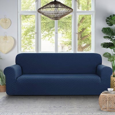 Enova Home 3-Seater Couch Covers Durable Rhombus Jacquard Polyester Spandex Fabric Box Cushion Sofa Slipcover