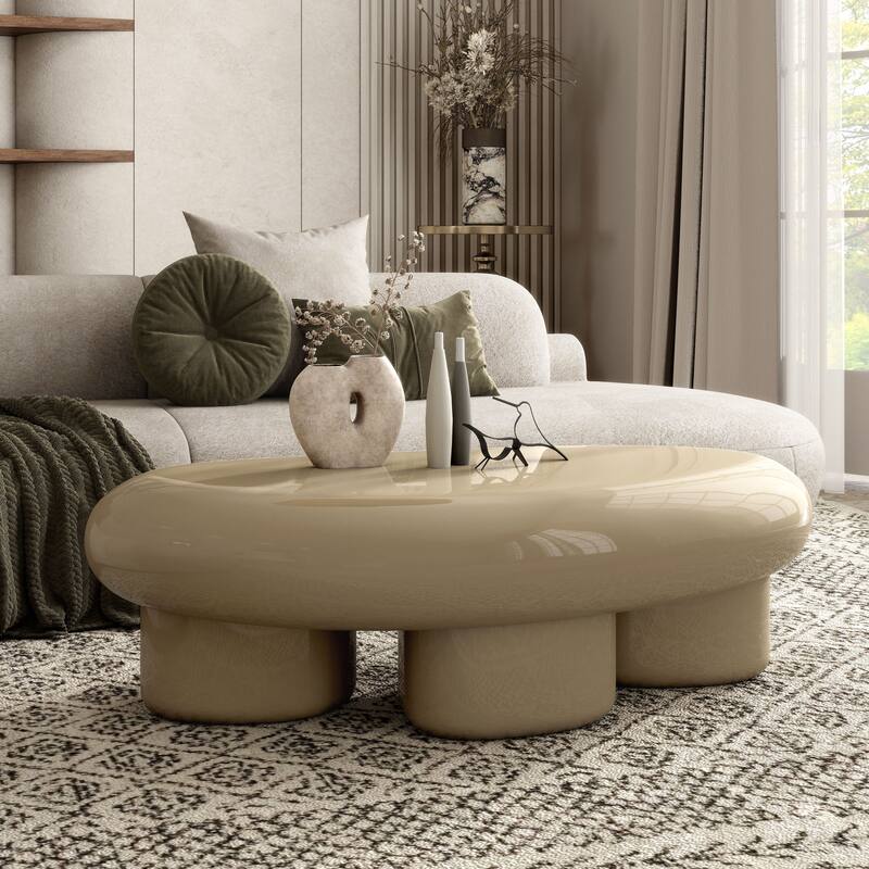 24/7 Shop At Home Modern 2-Piece Oval Glossy Low Profile Coffee Table Set