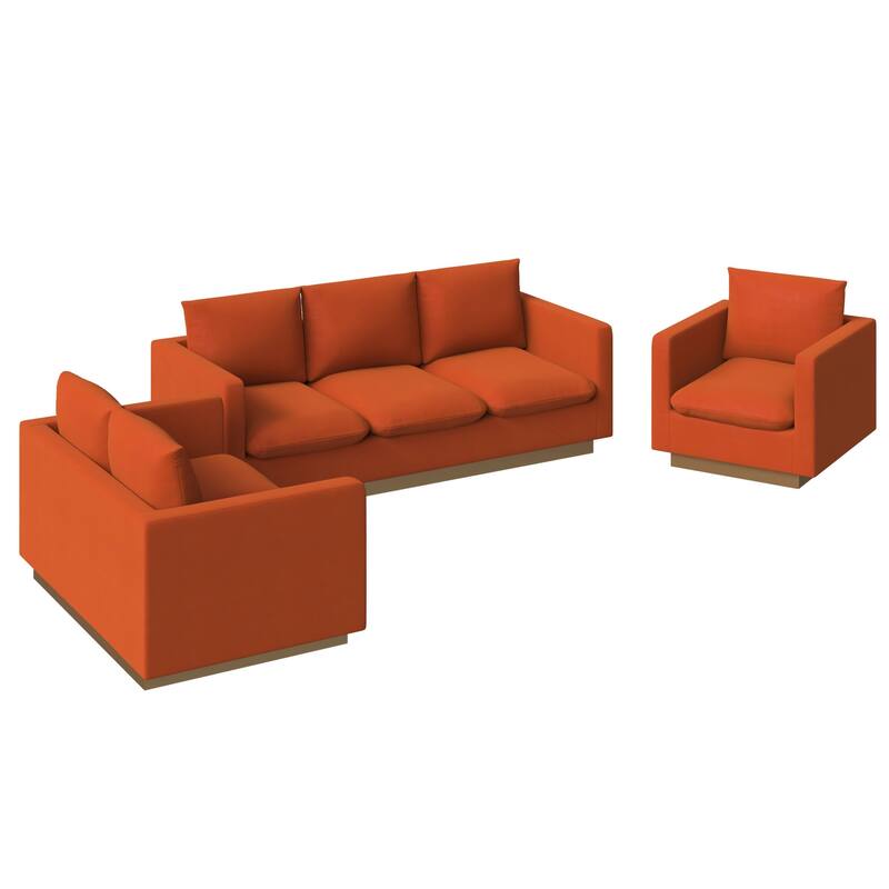 3-Piece Velvet Sofa Set with Brushed Gold Stainless Steel Base Nervo Series