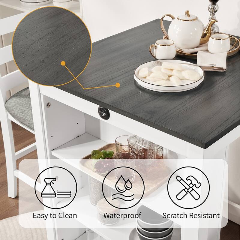 30" Modern Dining Table Set, 2-Seater Charging Station 3-Tier Storage