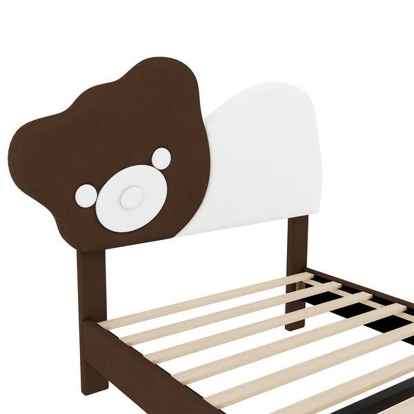 slide 2 of 19, Upholstered Platform Bed With Bear Shaped Headboard, Led Light Strips Twin