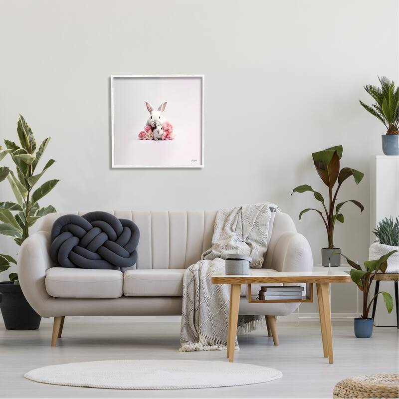 Stupell Bunnies with Pink Peonies Framed Giclee Art Design by Roozbeh