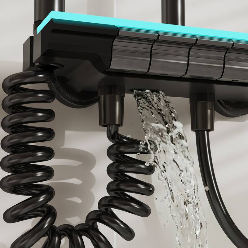 Shower System with LED Temperature Display, 4 Function Piano Button Shower Panel with Rainfall Shower Head, Handheld Shower