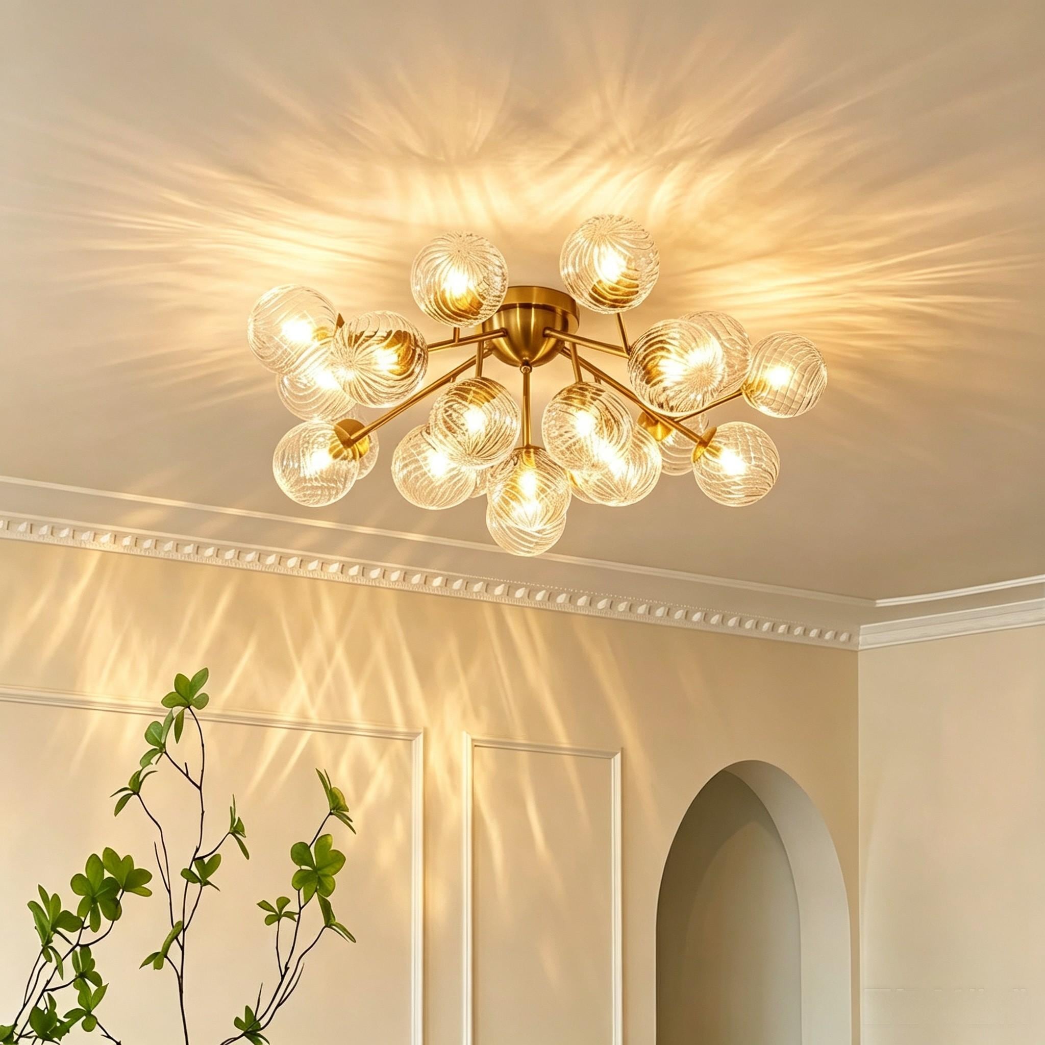 Rennnsan 20-Light Brass Sputnik Globe Semi-Flush Mount Ceiling Light for Living Room - 30.7 in. W x 12.2 in.H