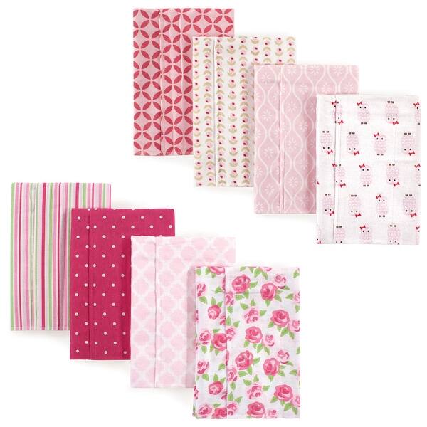 slide 1 of 1, Hudson Baby Infant Girl Cotton Flannel Burp Cloths 8pk, Floral Stripes Owls, One Size - Floral Stripes Owls 8-Pack - One Size One Size - Floral Stripes Owls 8-Pack