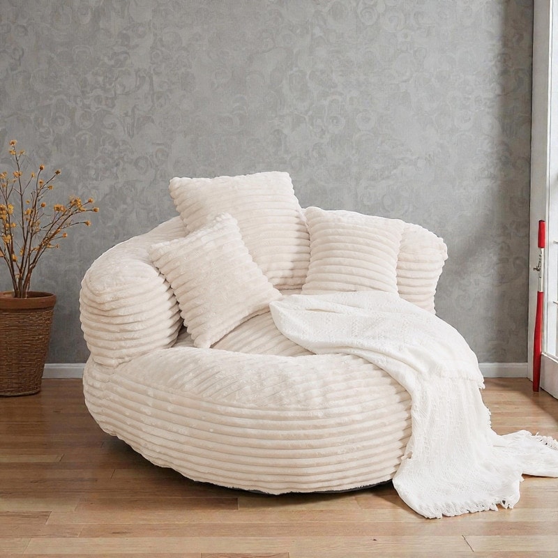 Oversized Corduroy Bean Bag Chair Sofa with Armrests, Foam Filled Beanbag for Adults & Kids, Includes 3 Pillows