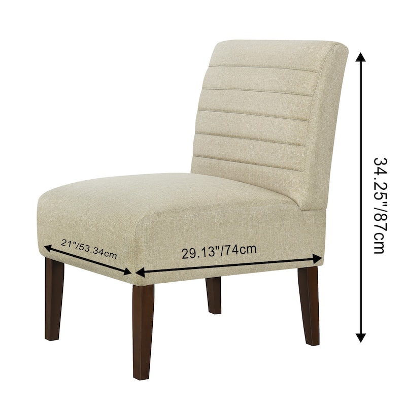 Blue Modern Armless Accent Chair - Tufted Upholstery, Wood Legs, Horizontal Back, Multi-Scene Fabric Side Chair