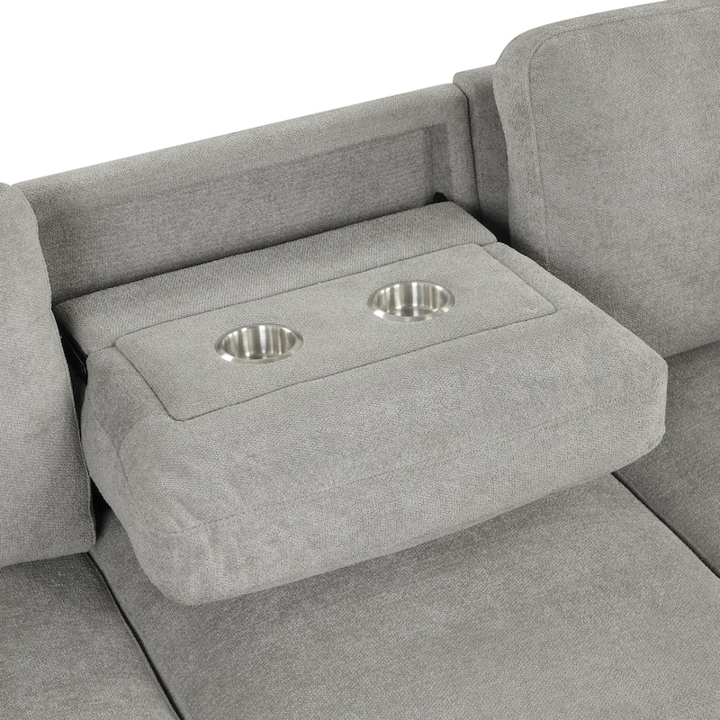 L-Shaped Convertible Sleeper Sectional Sofa with Reversible Storage Chaise and Drop-Down Console with Dual Cup Holders