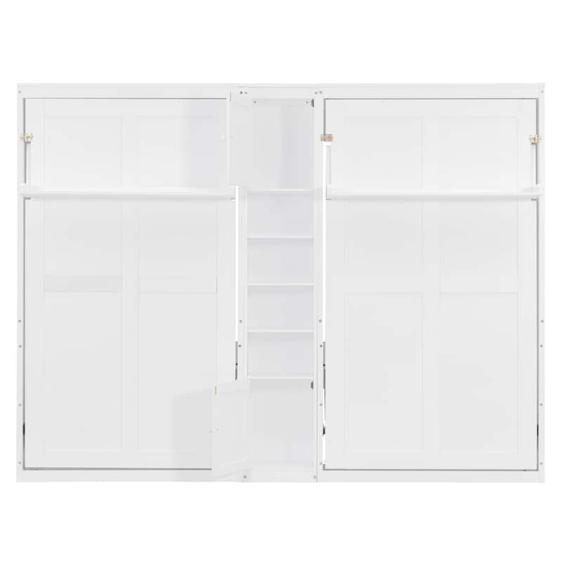 Roomfitters Twin Wall Murphy Bed System with Center Storage Shelves, Convertible Fold Down Sleeper Cabinet