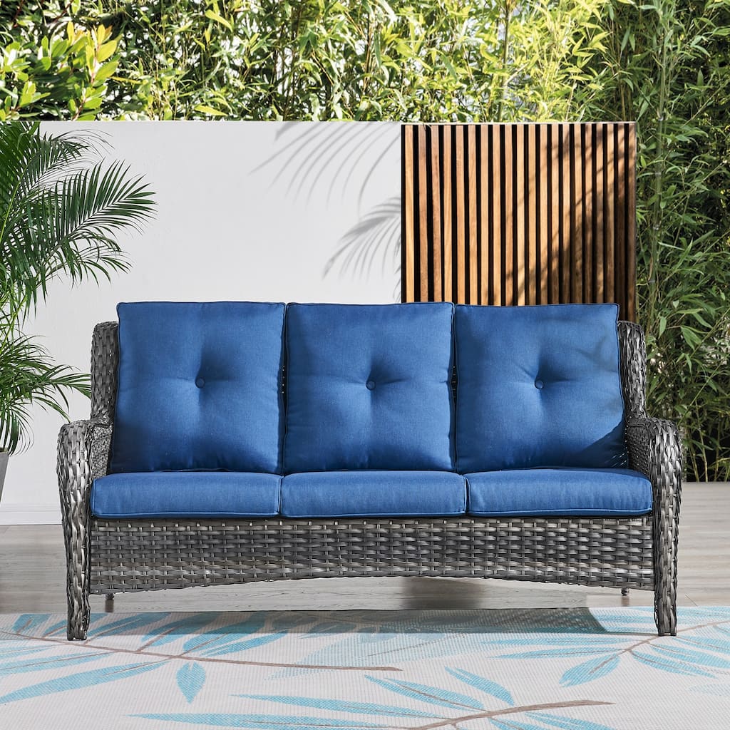 Pocassy Patio Outdoor 3-Seat Sofa with Cushion