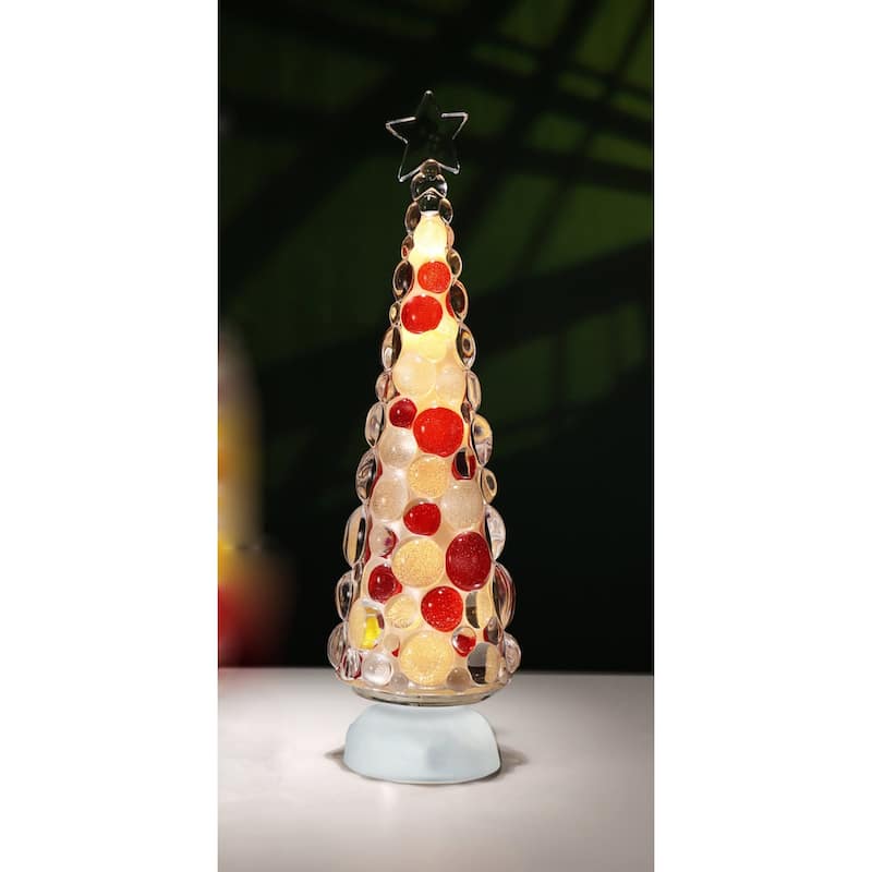 Set of 2 LED Lighted Christmas Ornament Tree Tabletop Decorations - 15" - Red and White