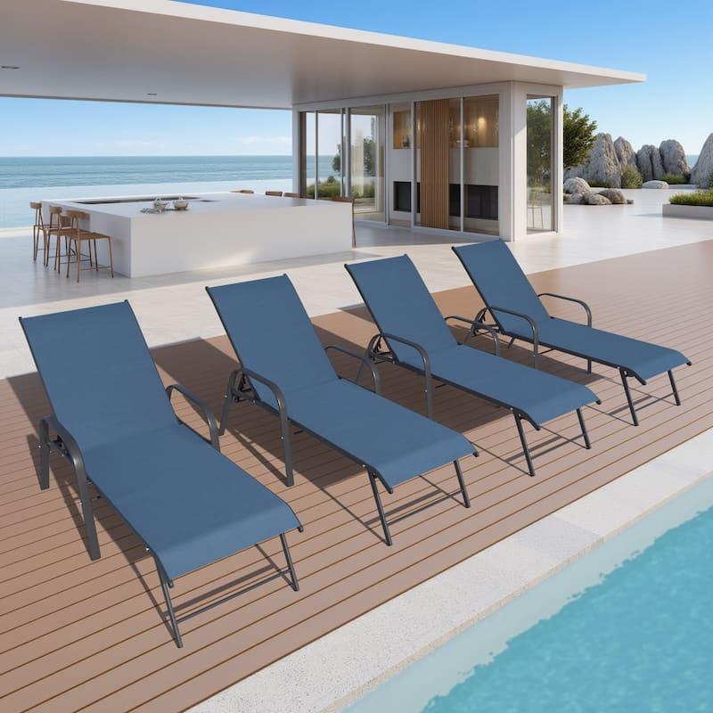 Crestlive Products Outdoor Patio Adjustable Chaise Lounge Chairs Set - Navy Blue - 4PC