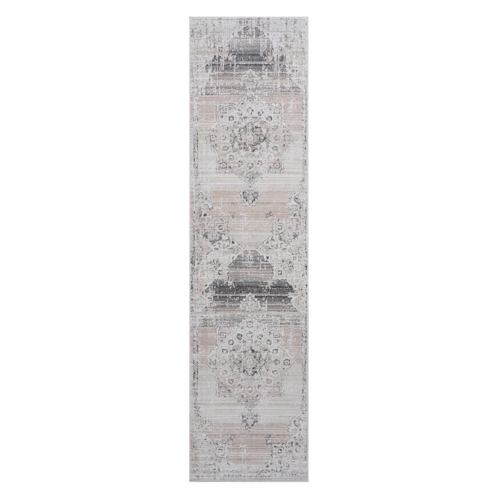 PAYAS Collection Cream / Gold / Medallion Non-Shedding Runner Rug