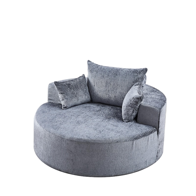 Grey Round Chenille Single Sleeper Sofa with Backrest Pillow