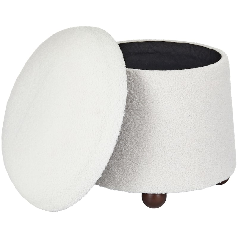 Modern Mushroom Round Ottoman with Storage and Plush Teddy Upholstery