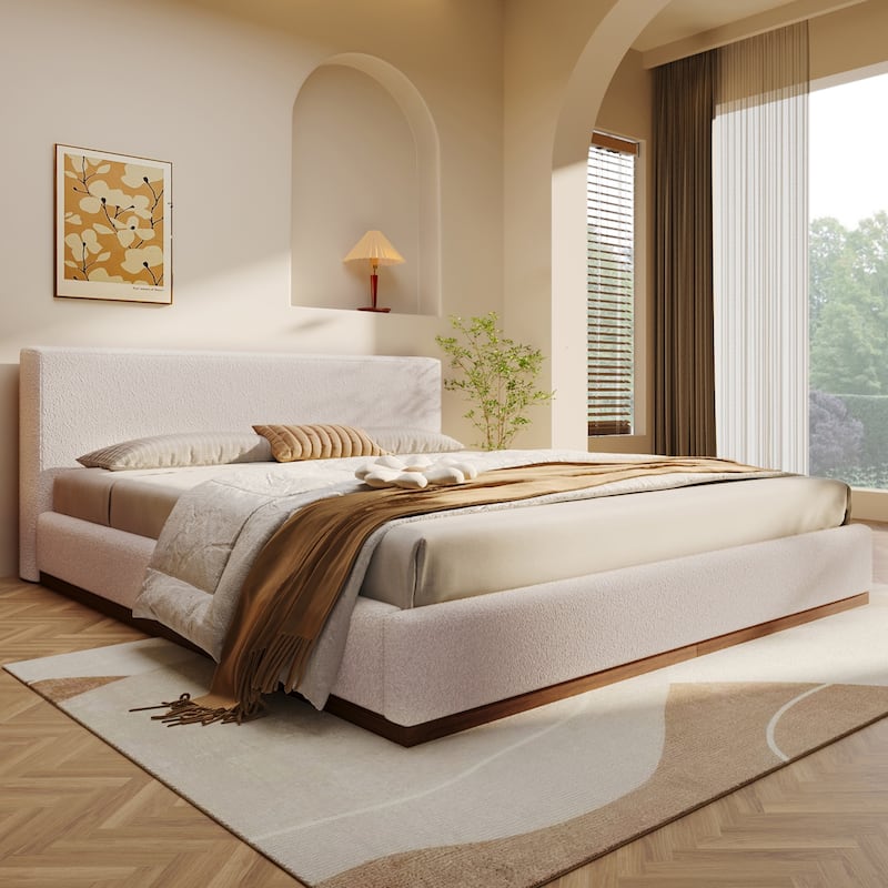 Christopher Knight Home - Colette Boucle Upholstered Bed with Headboard - White - King