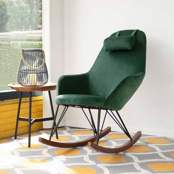 Mid Century Modern Jayce Green Velvet Rocking Chair 43 H X 26 W X 40 D On Sale Overstock 32363847