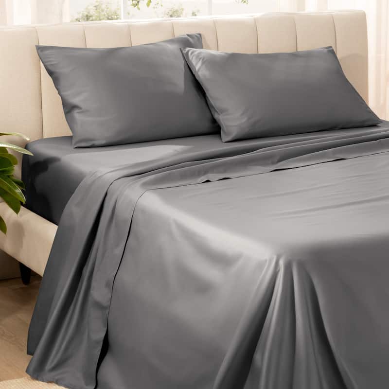 Bare Home Organic Cotton Sheet Set - Silky Smooth Sateen Weave - Twin - Grey