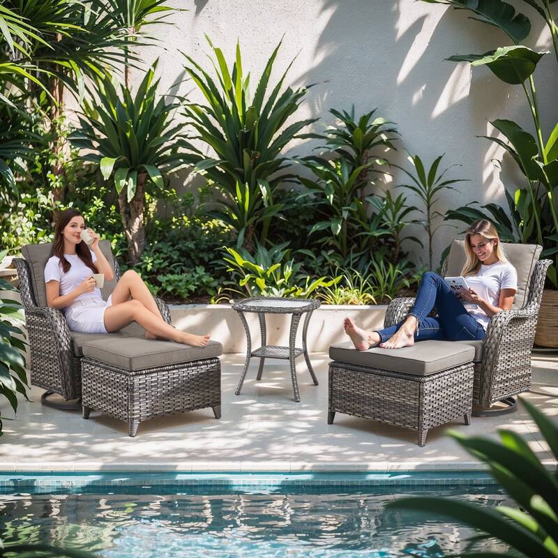 Gymojoy Outdoor Wicker Ottomans, Durable & Weather-Resistant with Olefin Cushions