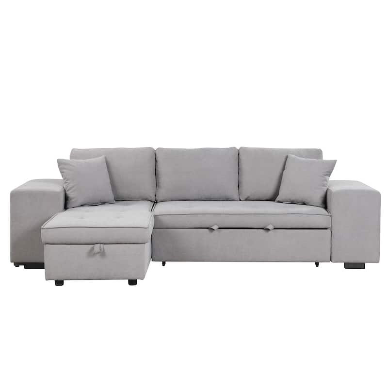 Roomfitters 3-Seater Modern L-Shape Reversible Sectional Couch, Pull-Out Sleeper Sofa with Storage Chaise and Two Stools