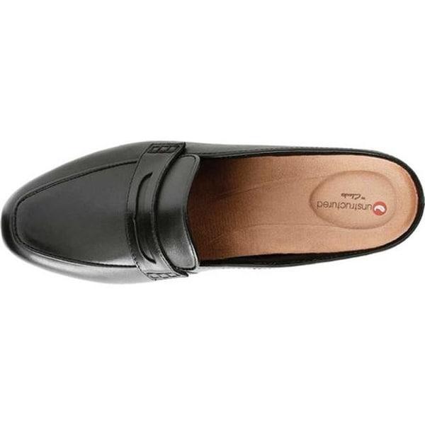 clarks black leather mules