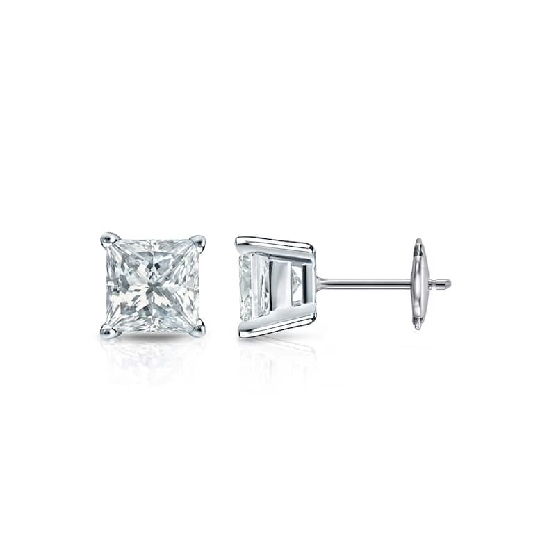 Vault Classic 0.50ct TW Natural Princess Diamond 4-Prong Studs Guardian-Back (I VS2) - White