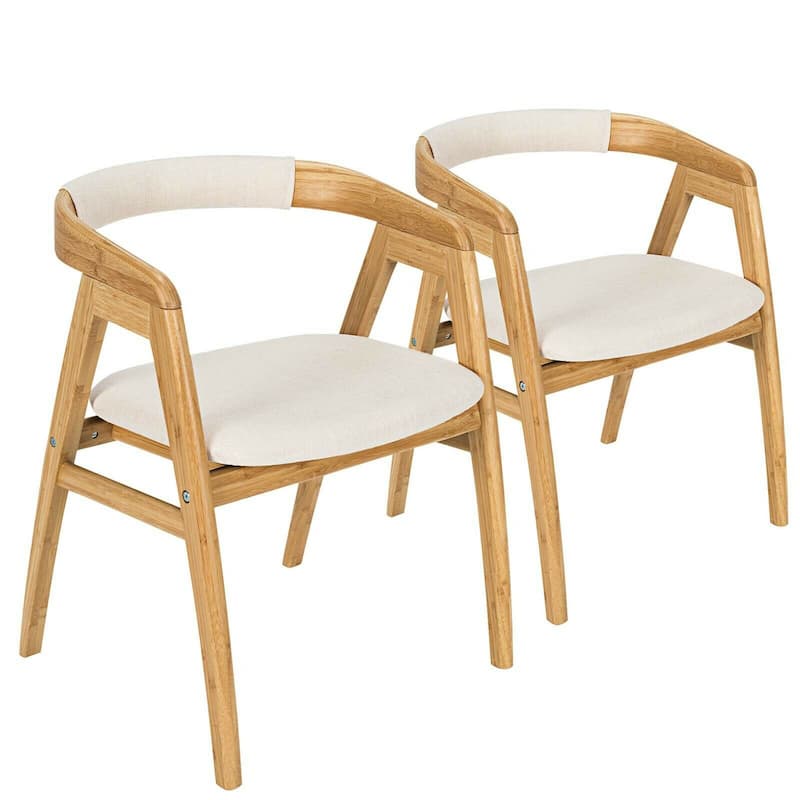 Gymax Set of 2 Bamboo Accent Chairs Leisure Chairs Armchairs w/ Seat