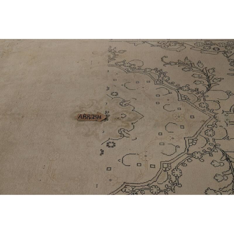 Distressed Tabriz Persian Vintage Rug Handmade Beige Wool Carpet - 8'0" x 11'6"