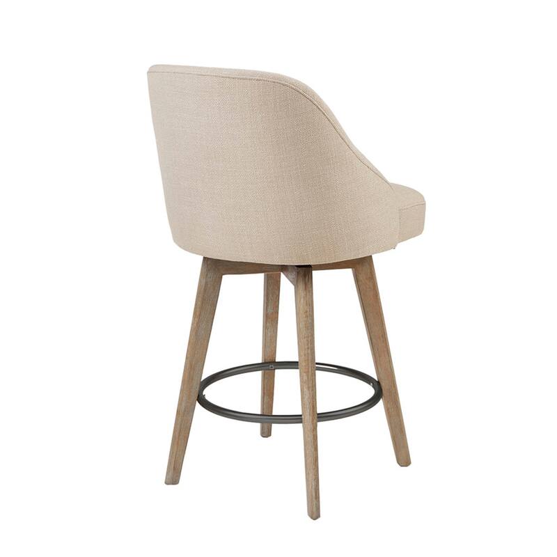Roomfitters 360-Swivel Counter Stool, Upholstered Barrel Back Bar Chair with Metal Footrest Ring, Sand