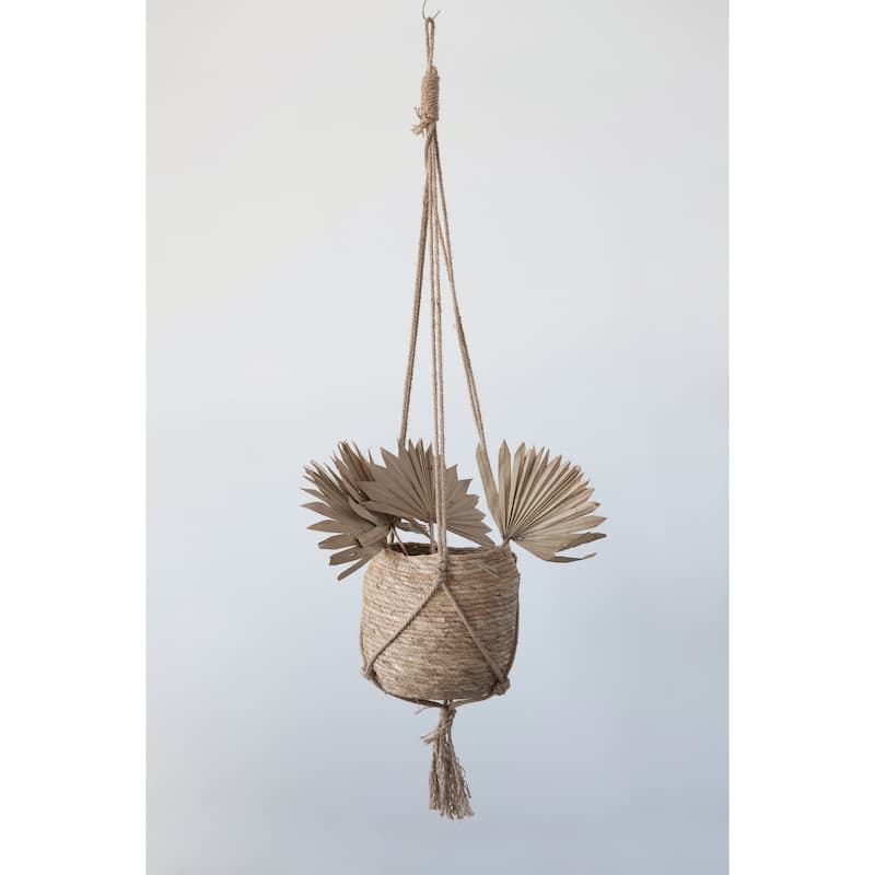 Hanging Straw Planter with Long Jute Rope and Tassel