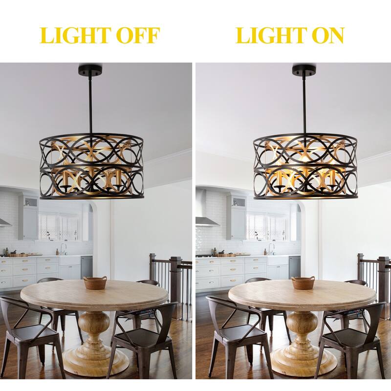 Oaks Aura Metal Chandelier,Caged Pendant Light,Modern Fixture with Adjustable Downrod and E12 Bulb Base for Living Room,Bedroom