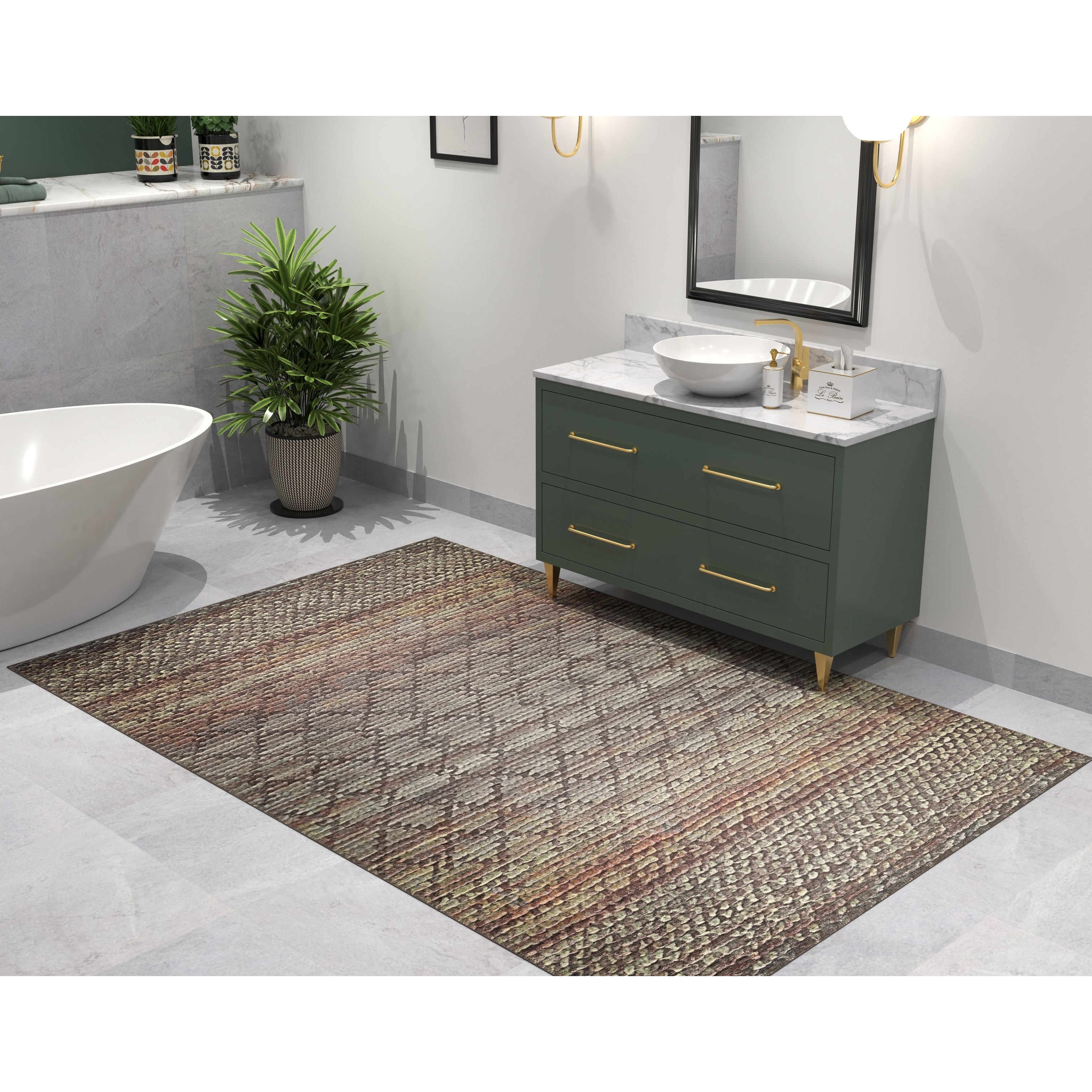 Domani Grove Machine Washable Distressed in Teal Area Rug - On