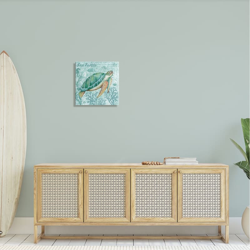 Stupell Sea Turtle Detailed Coral Silhouettes Fancy Script Canvas Wall Art, Design by Emma Leach
