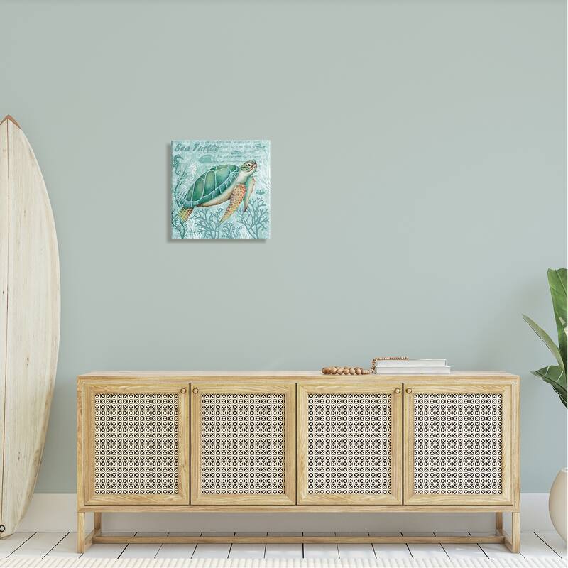 Stupell Sea Turtle Detailed Coral Silhouettes Fancy Script Canvas Wall Art, Design by Emma Leach
