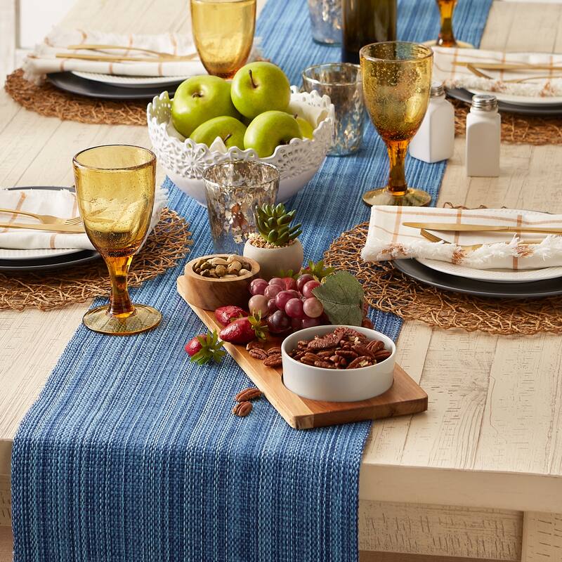 DII Variegated Taupe Fringe Table Runner 13x72 - Table Runner, 13x72" - Nautical Blue