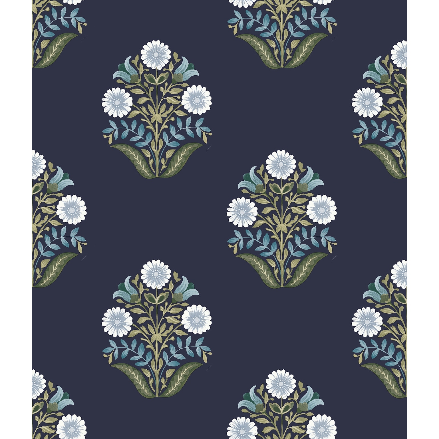 Sophie Navy Floral Medallion Peel and Stick Wallpaper