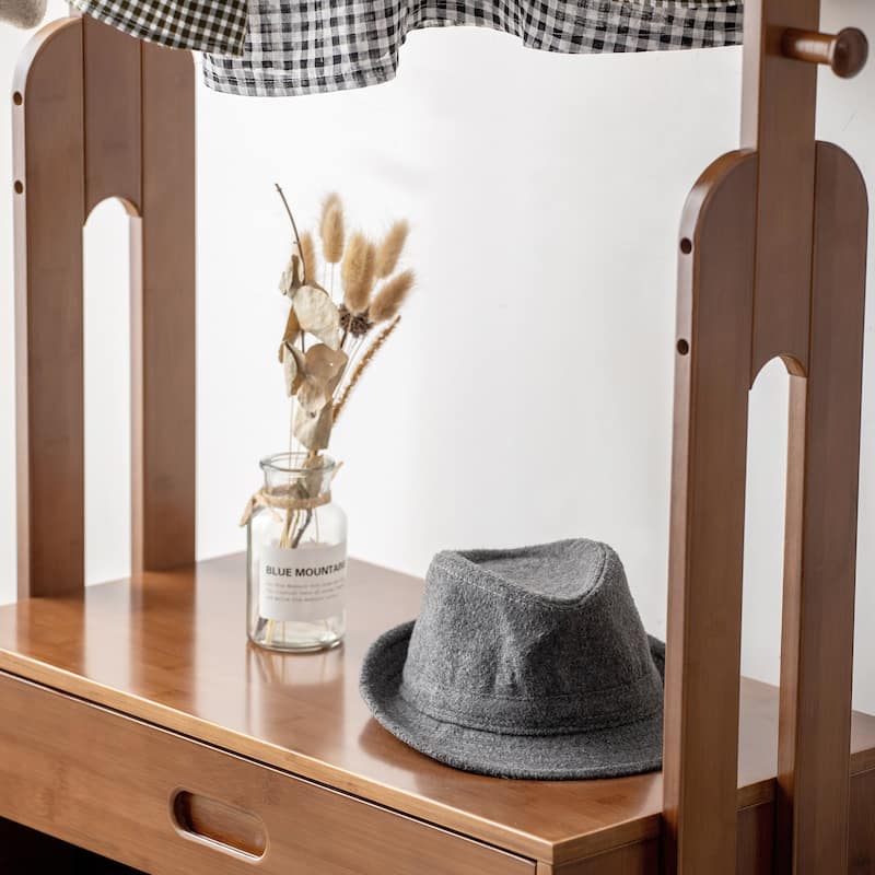 Floor Hanging Clothes Rack, Shoe Bench Clothes Rack All-in-One Multifunctional Clothes Rack