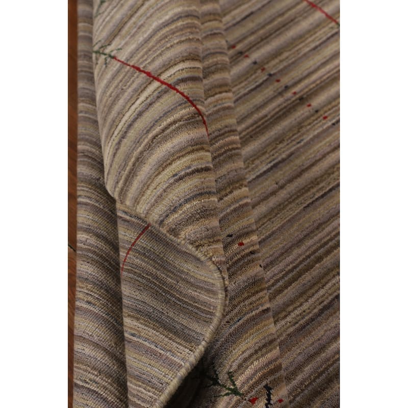 Striped Gabbeh Indian Area Rug Hand-Knotted Wool Carpet - 5'0"x 7'10"