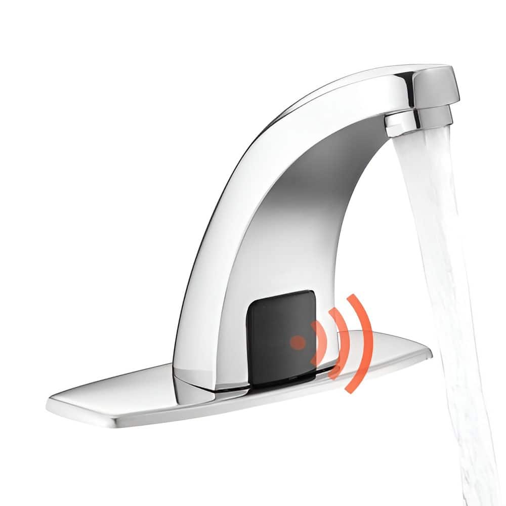 Silver Zinc Alloy Touchless Bathroom Sink Faucet with Infrared Sensor and Temperature Control - 6.3 x 1.8 x 4.9 in