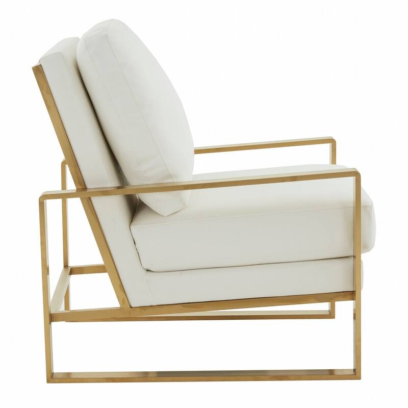 Jefferson Contemporary Leather Accent Armchair with Brushed Gold Base, Removable Cushions, and Durable Spring-Supported Seat