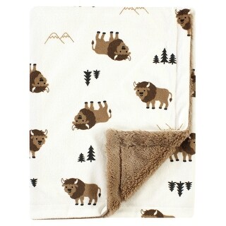 Hudson Baby Plush Blanket with Furry Binding and Back, Wild Buffalo, One Size - Wild Buffalo - One Size