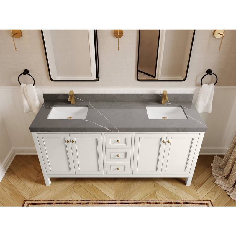 Willow Collections 72 in. W x 22 in. D Nashville Double Bowl Sink Bathroom Vanity with Countertop - 2”Piatra Gray - Ivory