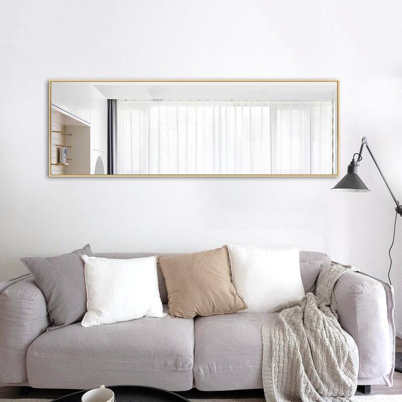 Modern Sleek Metal Frame Full-length Hanging or Leaning Wall Mirror