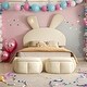 preview thumbnail 1 of 20, Velvet Upholstered Twin Platform Bed with Cartoon Ears Shaped Headboard and Light Design Beige