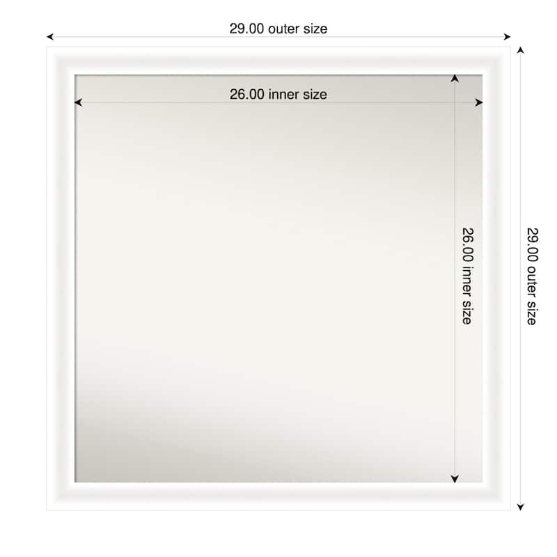 Oliver Narrow Non-Beveled Wood Framed Bathroom Vanity Wall Mirror - 29 x 29 in - Oliver White Narrow